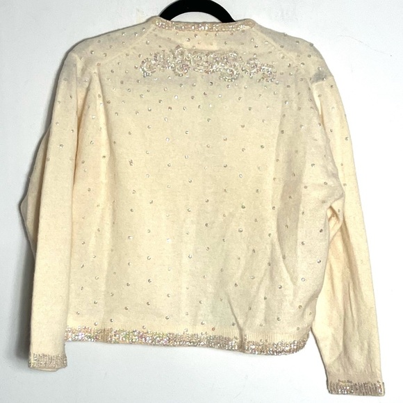 Vintage 1950s Jeri-Jo Beaded Sequin Embellished‎ Cardigan Wool Angora 44 L - Picture 4 of 6
